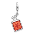 Amore La Vita Sterling Silver Rhodium-plated Polished 3-D Orange Enameled Perfume Bottle Charm with Fancy Lobster Clasp, 38 x 12 mm