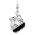 Amore La Vita Sterling Silver Rhodium-plated Polished 3-D Enameled Coffee Pot Charm with Fancy Lobster Clasp, 41 x 17 mm
