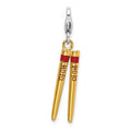 Sterling Silver 3-D Enameled Gold-plated Chopstick w/Lobster Clasp Charm, 42 x 8 mm
