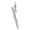 Amore La Vita Sterling Silver Rhodium-plated Polished 3-D Flute Charm with Fancy Lobster Clasp, 41 x 9 mm