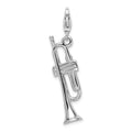 Amore La Vita Sterling Silver Rhodium-plated Polished 3-D Trumpet Charm with Fancy Lobster Clasp, 47 x 11 mm