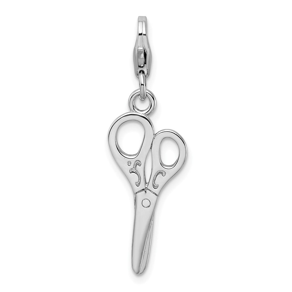 Amore La Vita Sterling Silver Rhodium-plated Polished 3-D Scissors Charm with Fancy Lobster Clasp, 42 x 11 mm