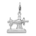 Amore La Vita Sterling Silver Rhodium-plated Polished 3-D Enameled Sewing Machine Charm with Fancy Lobster Clasp, 40 x 21 mm