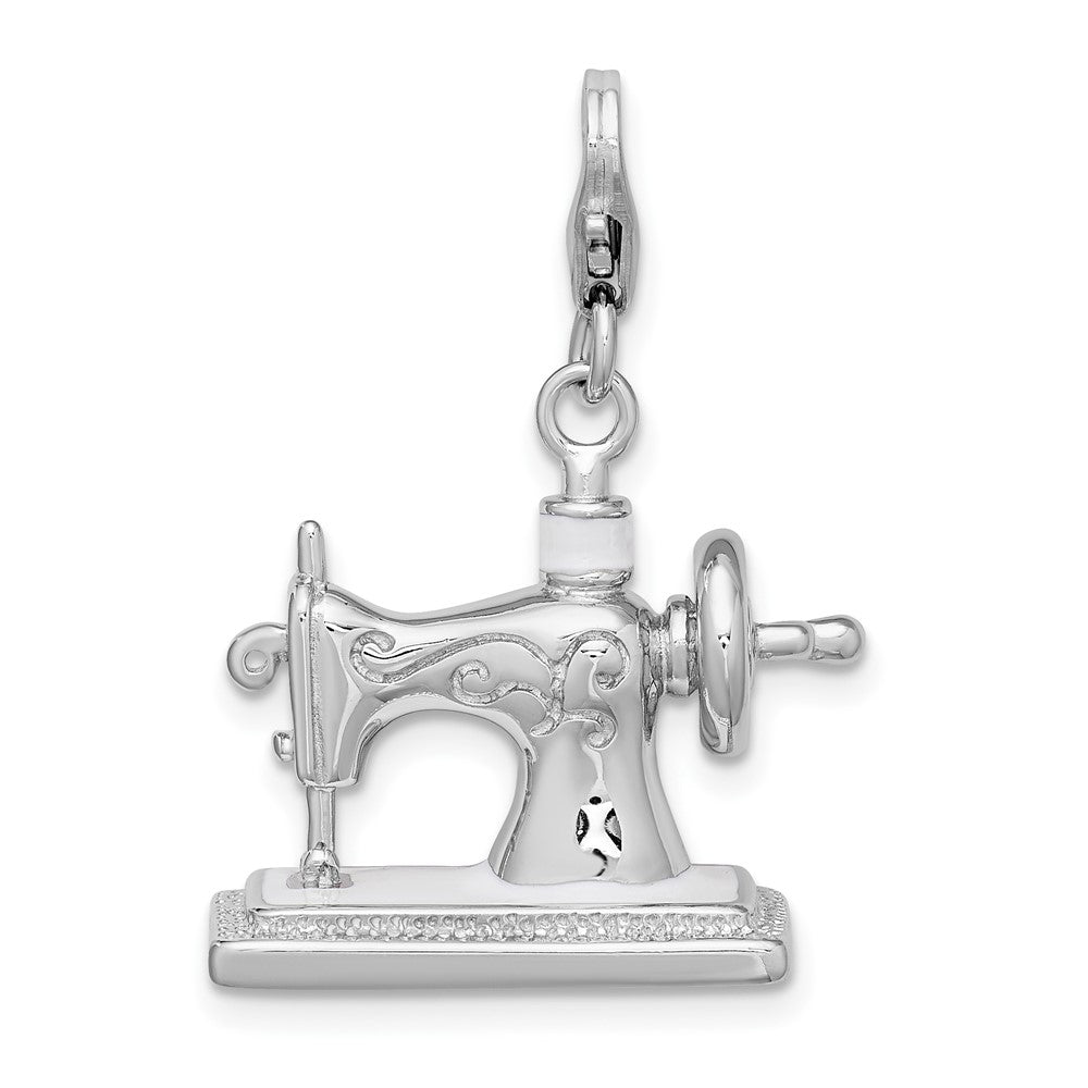 Amore La Vita Sterling Silver Rhodium-plated Polished 3-D Enameled Sewing Machine Charm with Fancy Lobster Clasp, 40 x 21 mm