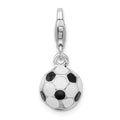 Amore La Vita Sterling Silver Rhodium-plated Polished 3-D Enameled Small Soccer Ball Charm with Fancy Lobster Clasp, 31 x 9 mm