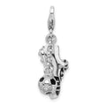 Amore La Vita Sterling Silver Rhodium-plated Polished 3-D Moveable Enameled Soccer Shoe and Ball Charm with Fancy Lobster Clasp, 38 x 13 mm