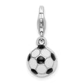 Amore La Vita Sterling Silver Rhodium-plated Polished 3-D Enameled Soccer Ball Charm with Fancy Lobster Clasp, 35 x 13 mm