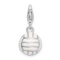 Amore La Vita Sterling Silver Rhodium-plated Polished 3-D Enameled Volleyball Charm with Fancy Lobster Clasp, 32 x 10 mm