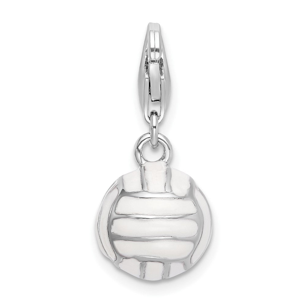 Amore La Vita Sterling Silver Rhodium-plated Polished 3-D Enameled Volleyball Charm with Fancy Lobster Clasp, 32 x 10 mm