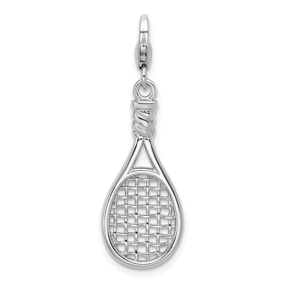 Amore La Vita Sterling Silver Rhodium-plated Polished 3-D Polished Tennis Racquet Charm with Fancy Lobster Clasp, 44 x 11 mm
