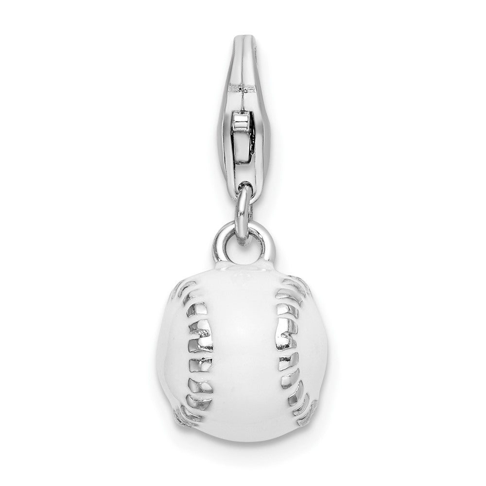 Amore La Vita Sterling Silver Rhodium-plated Polished 3-D Polished and Enameled Baseball Charm with Fancy Lobster Clasp, 32 x 11 mm