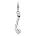 Amore La Vita Sterling Silver Rhodium-plated Polished 3-D Freshwater Cultured Pearl Golf Club Charm with Fancy Lobster Clasp, 43 x 7 mm