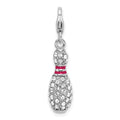 Amore La Vita Sterling Silver Rhodium-plated Polished 3-D Reversible Enameled Bowling Pin Charm with Fancy Lobster Clasp, 40 x 7 mm