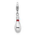 Amore La Vita Sterling Silver Rhodium-plated Polished 3-D Enameled Bowling Pin Charm with Fancy Lobster Clasp, 39 x 6 mm