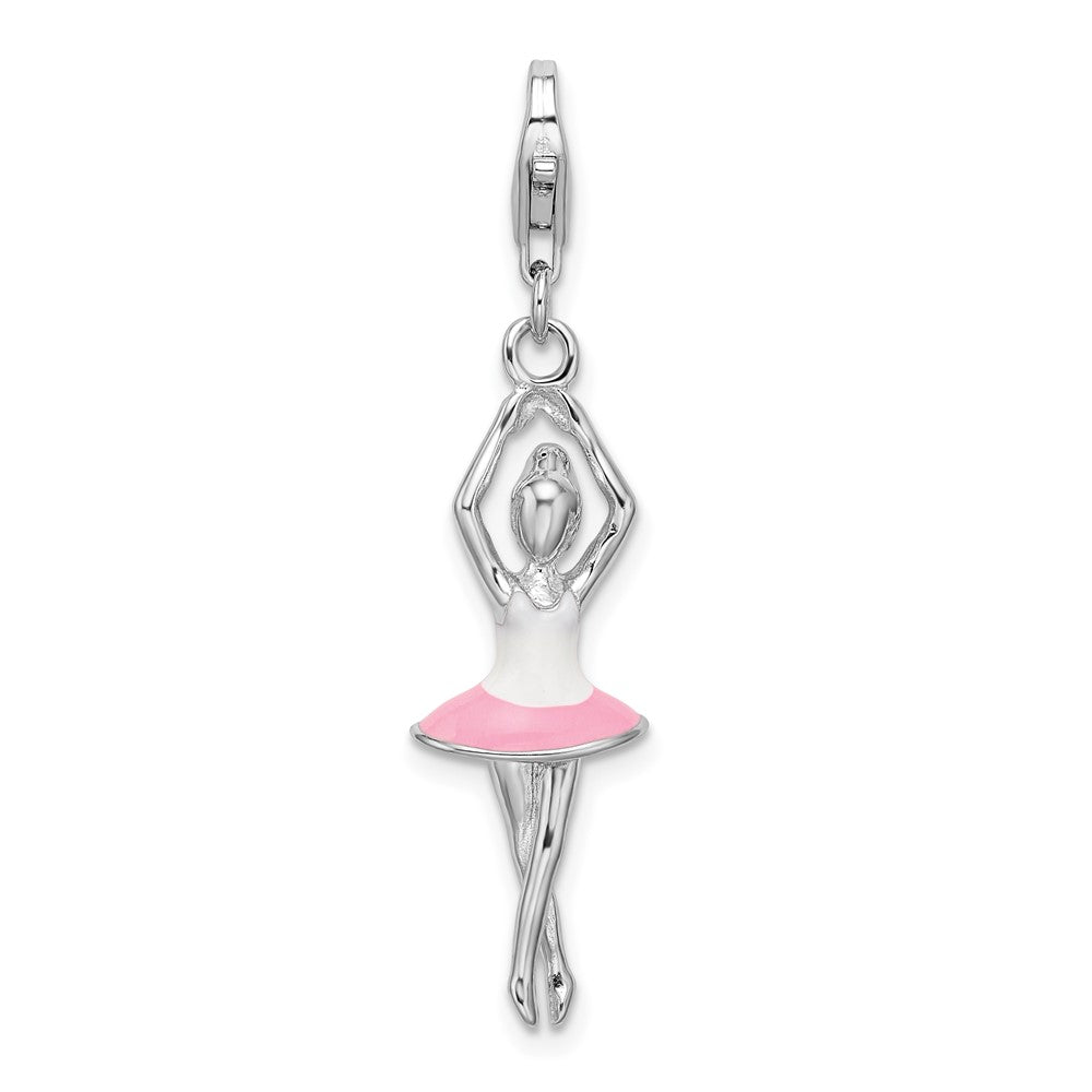 Amore La Vita Sterling Silver Rhodium-plated Polished 3-D Enameled Ballerina Charm with Fancy Lobster Clasp, 46 x 9 mm