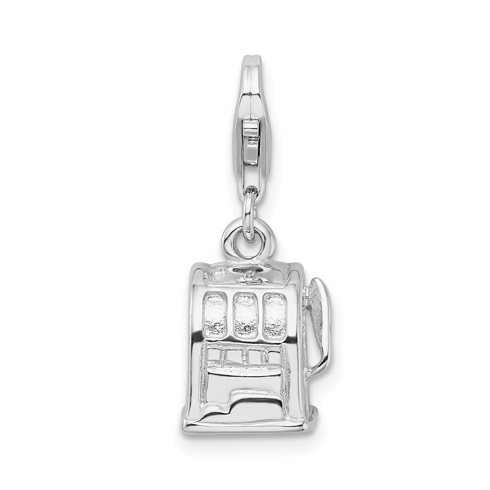 Amore La Vita Sterling Silver Rhodium-plated Polished 3-D Slot Machine Charm with Fancy Lobster Clasp, 32 x 9 mm