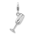 Amore La Vita Sterling Silver Rhodium-plated Polished 3-D Enameled Red Wine Glass Charm with Fancy Lobster Clasp, 37 x 14 mm
