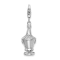 Amore La Vita Sterling Silver Rhodium-plated Polished 3-D CZ Champagne in Ice Bucket Charm with Fancy Lobster Clasp, 42 x 10 mm