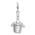 Amore La Vita Sterling Silver Rhodium-plated Polished 3-D Enameled Champagne Bottle in Ice Bucket with Lobster Charm, 42 x 15 mm