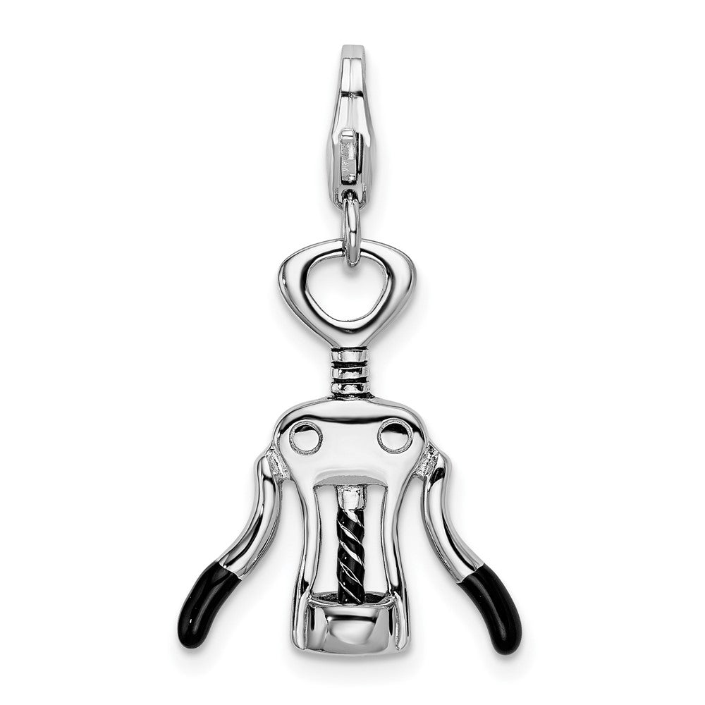 Amore La Vita Sterling Silver Rhodium-plated Polished 3-D Enameled Cork Screw Charm with Fancy Lobster Clasp, 38 x 16 mm