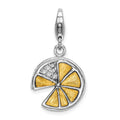 Amore La Vita Sterling Silver Rhodium-plated Polished 3-D Yellow Enameled Lemon Slice Charm with Fancy Lobster Clasp, 37 x 15 mm