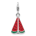 Amore La Vita Sterling Silver Rhodium-plated Polished 3-D Enameled Watermelon Wedge Charm with Fancy Lobster Clasp, 38 x 12 mm