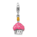 Amore La Vita Sterling Silver Rhodium-plated Polished 3-D Enameled Cupcake and Candle Charm with Fancy Lobster Clasp, 37 x 10 mm