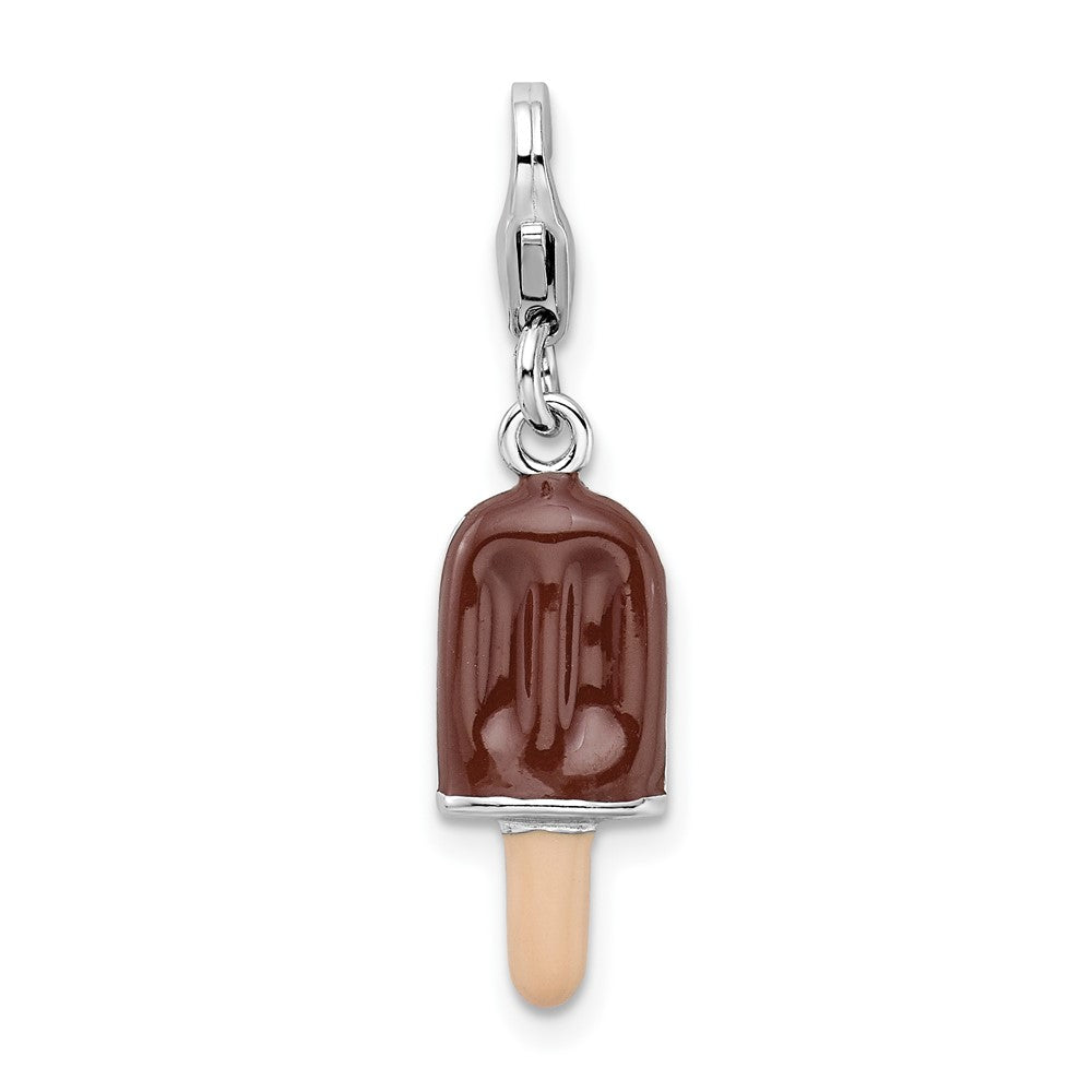 Amore La Vita Sterling Silver Rhodium-plated Polished 3-D Enameled Fudge Bar Charm with Fancy Lobster Clasp, 37 x 7 mm