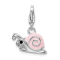 Amore La Vita Sterling Silver Rhodium-plated Polished 3-D Enameled Pink Snail Charm with Fancy Lobster Clasp, 30 x 16 mm