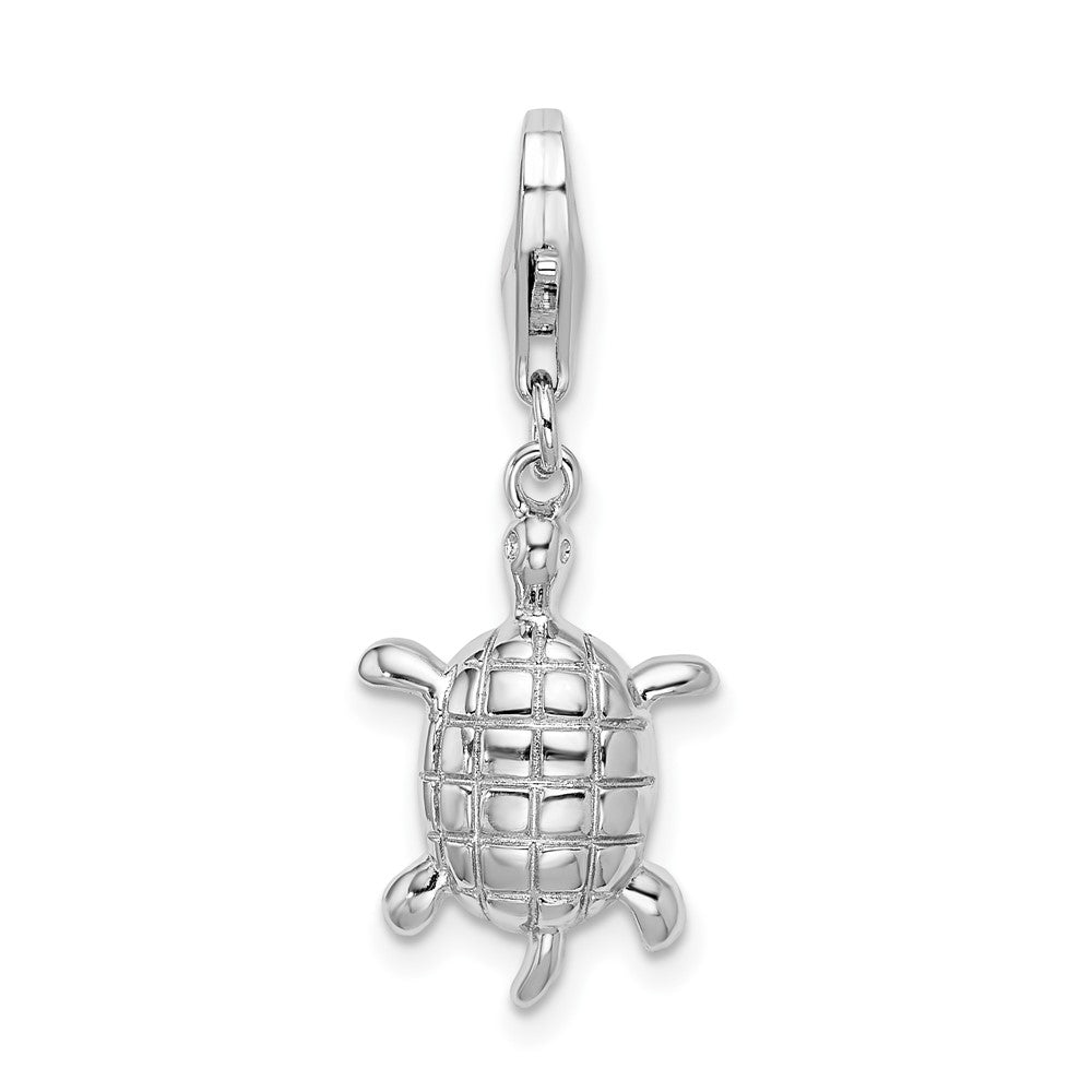 Amore La Vita Sterling Silver Rhodium-plated Polished Turtle Charm with Fancy Lobster Clasp, 36 x 12 mm