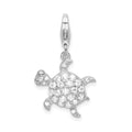 Amore La Vita Sterling Silver Rhodium-plated Polished CZ Sea Turtle Charm with Fancy Lobster Clasp, 35 x 16 mm
