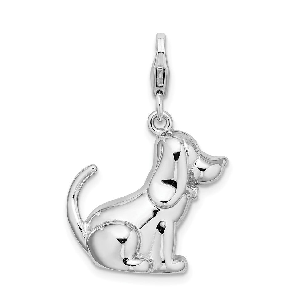 Amore La Vita Sterling Silver Rhodium-plated Polished 3-D Enameled Dog Charm with Fancy Lobster Clasp, 38 x 16 mm