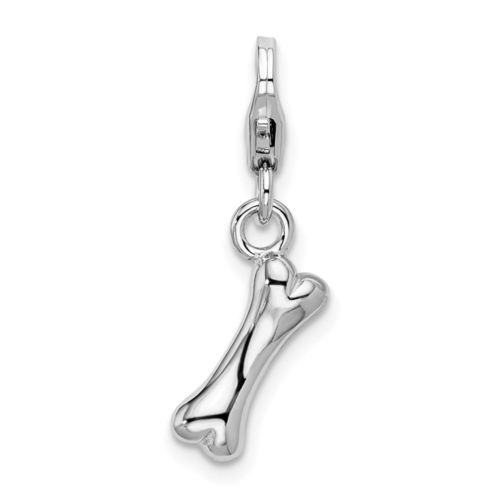 Amore La Vita Sterling Silver Rhodium-plated Polished Dog Bone Charm with Fancy Lobster Clasp, 33 x 8 mm