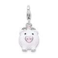 Amore La Vita Sterling Silver Rhodium-plated Polished 3-D Enameled Pig Charm with Fancy Lobster Clasp, 35 x 12 mm