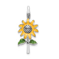 Amore La Vita Sterling Silver Rhodium-plated Polished 3-D Enameled Sunflower Charm with Fancy Lobster Clasp, 34 x 14 mm
