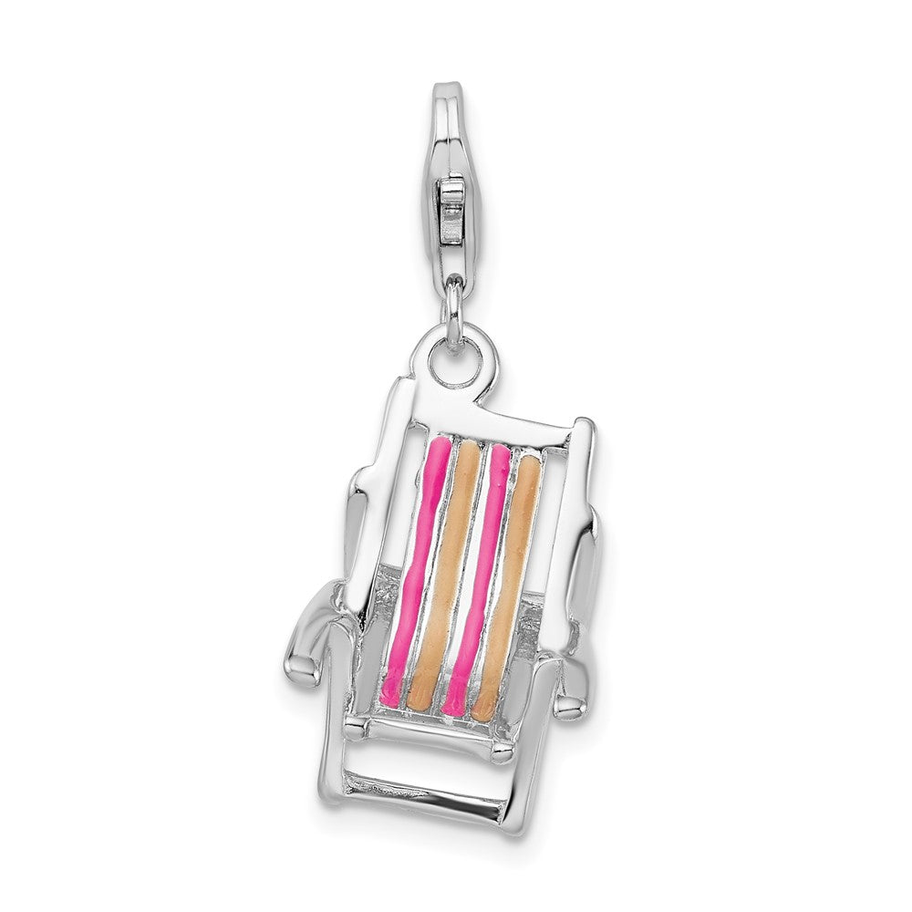 Amore La Vita Sterling Silver Rhodium-plated Polished 3-D Enameled Beach Chair Charm with Fancy Lobster Clasp, 41 x 18 mm