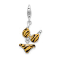 Amore La Vita Sterling Silver Rhodium-plated Polished 3-D CZ Enameled Tiger Bikini Pendant, 43 x 16 mm