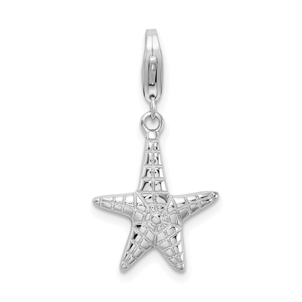 Amore La Vita Sterling Silver Rhodium-plated Polished Starfish Charm with Fancy Lobster Clasp, 36 x 13 mm