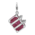 Amore La Vita Sterling Silver Rhodium-plated Polished 3-D Glitter Enameled Moveable Luggage Charm with Fancy Lobster Clasp, 41 x 20 mm