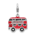Amore La Vita Sterling Silver Rhodium-plated Polished 3-D Enameled Double Decker London Bus Charm with Fancy Lobster Clasp, 36 x 18 mm