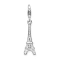Amore La Vita Sterling Silver Rhodium-plated Polished 3-D Eiffel Tower Charm with Fancy Lobster Clasp, 42 x 9 mm