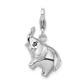 Amore La Vita Sterling Silver Rhodium-plated Polished 3-D Enameled Elephant Charm with Fancy Lobster Clasp, 34 x 16 mm