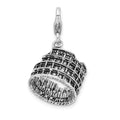 Amore La Vita Sterling Silver Rhodium-plated Polished 3-D Antiqued Coliseum Charm with Fancy Lobster Clasp, 38 x 17 mm