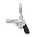 Amore La Vita Sterling Silver Rhodium-plated Polished 3-D Enameled Pistol Charm with Fancy Lobster Clasp, 33 x 19 mm