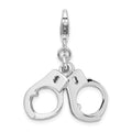 Amore La Vita Sterling Silver Rhodium-plated Polished 3-D Moveable Hand Cuffs Charm with Fancy Lobster Clasp, 39 x 21 mm