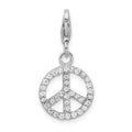 Amore La Vita Sterling Silver Rhodium-plated Polished CZ Peace Sign Charm with Fancy Lobster Clasp, 33 x 12 mm