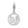 Amore La Vita Sterling Silver Rhodium-plated Polished LOVE in Open Circle Charm with Fancy Lobster Clasp, 36 x 14 mm