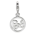 Amore La Vita Sterling Silver Rhodium-plated Polished PEACE in Circle Charm with Fancy Lobster Clasp, 36 x 14 mm