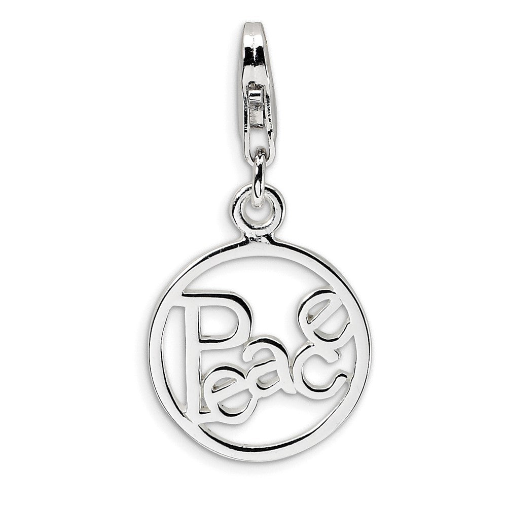 Amore La Vita Sterling Silver Rhodium-plated Polished PEACE in Circle Charm with Fancy Lobster Clasp, 36 x 14 mm