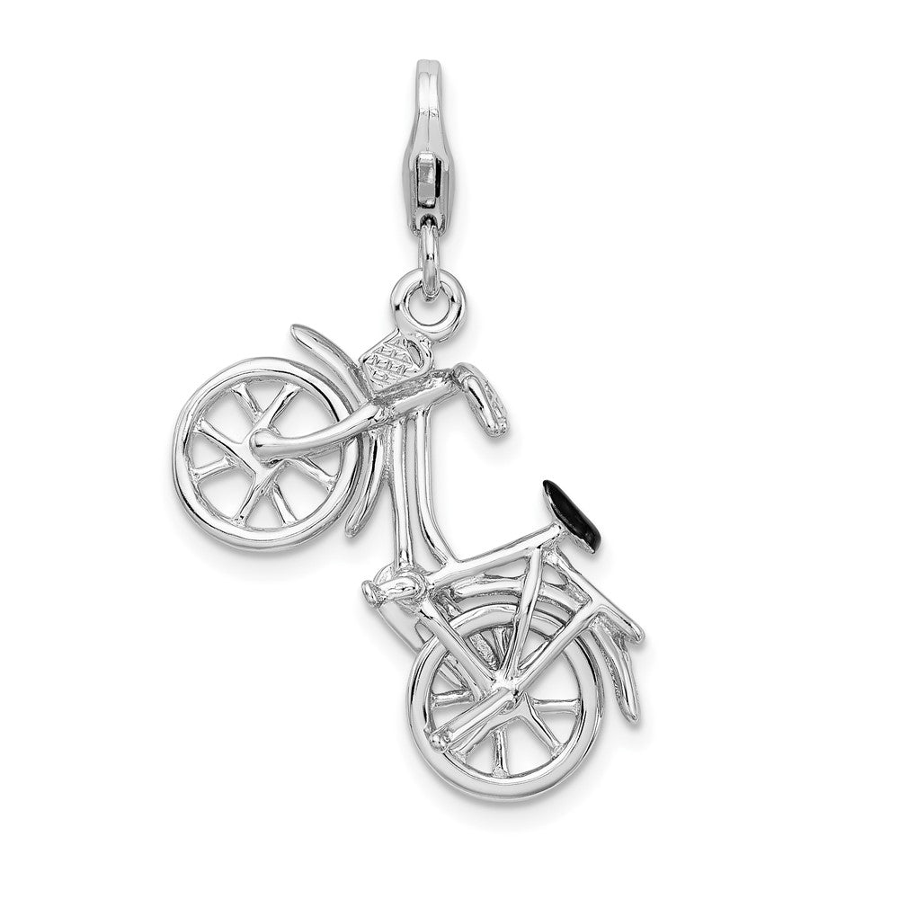 Amore La Vita Sterling Silver Rhodium-plated Polished 3-D Enameled Moveable Bicycle Charm with Fancy Lobster Clasp, 39 x 23 mm